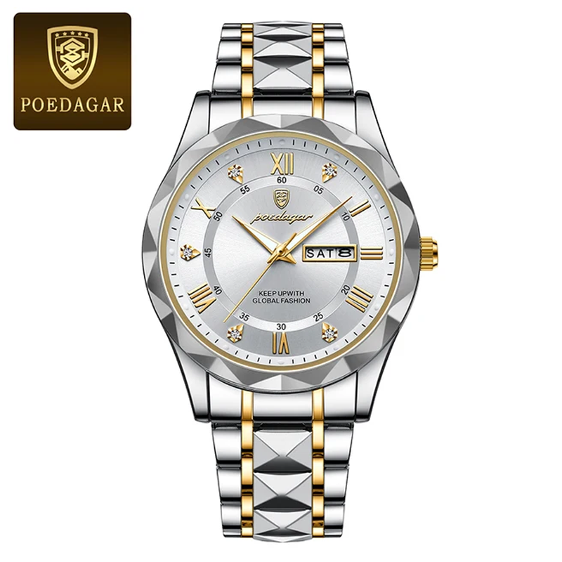 Poedagar PO615 Men Luxury Stainless Steel Luminous Quartz Wristwatch (Silver)